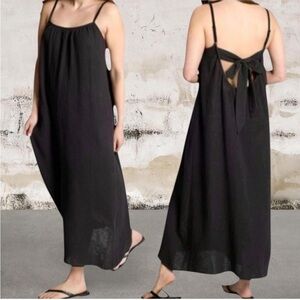 Sol Angeles Long Gauzy Maxi Dress Black XS/S Tieback